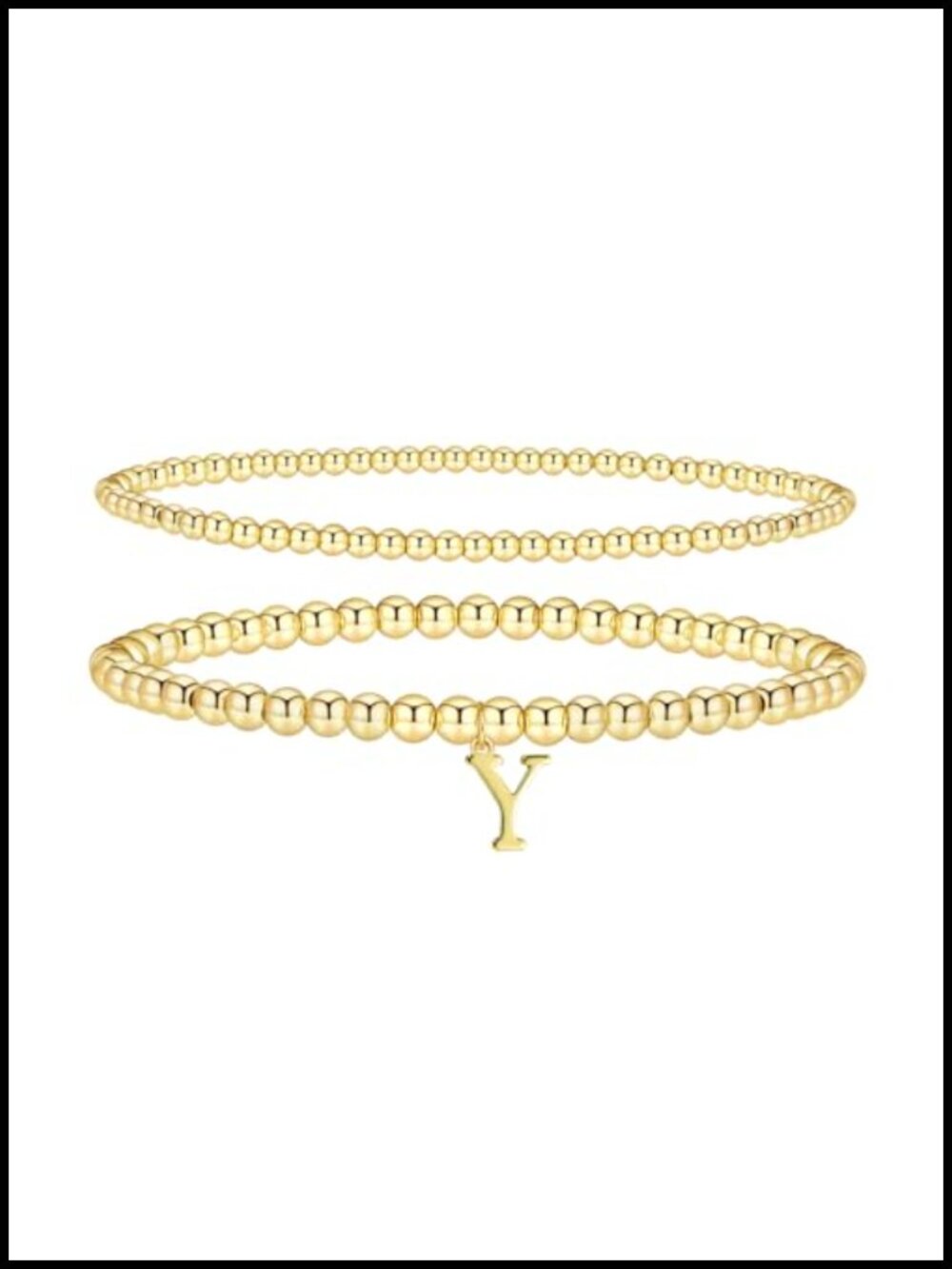 14k Gold Plated Initial Beaded Bracelet Set, Stackable Stretch Bracelets for
